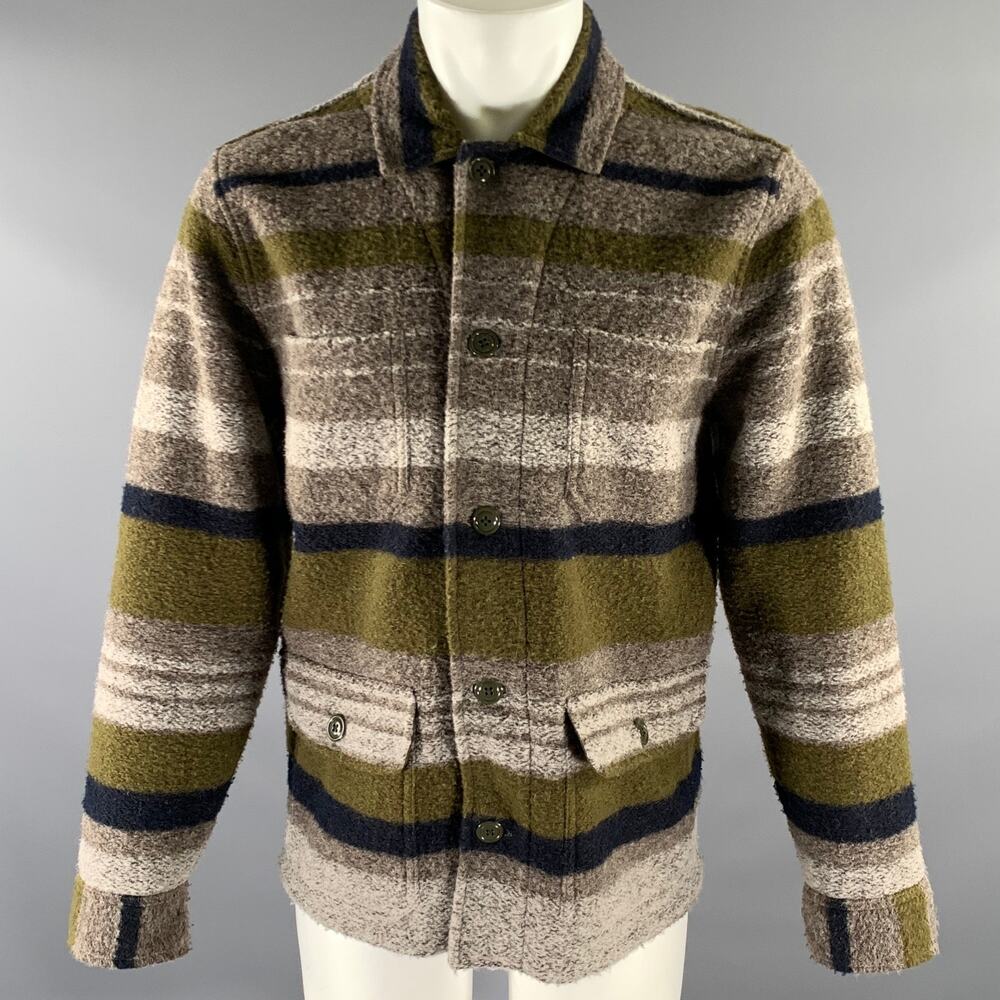 TODD SNYDER Size M Tan Olive Textured Stripe Cotton Chore Jacket